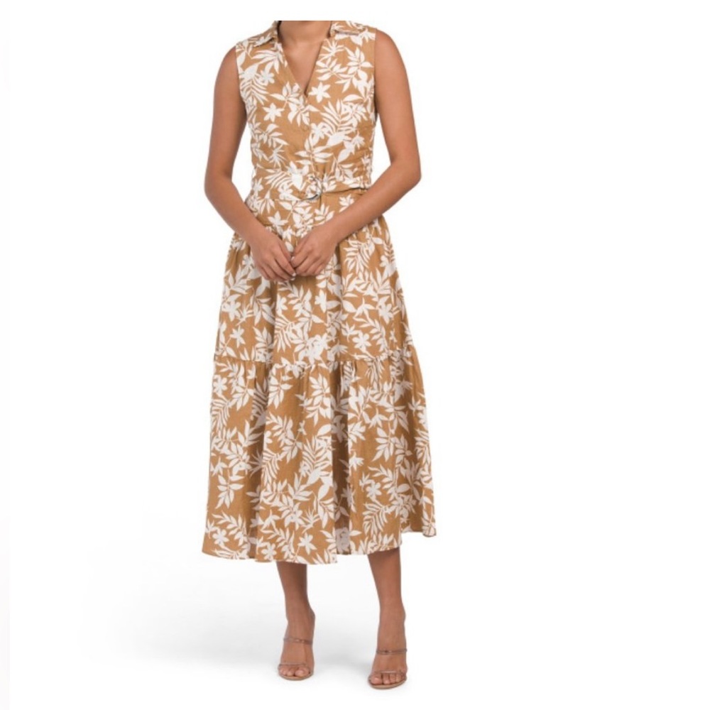 ELIE TAHARI Tawny Printed LinenTiered Dress With Belt
